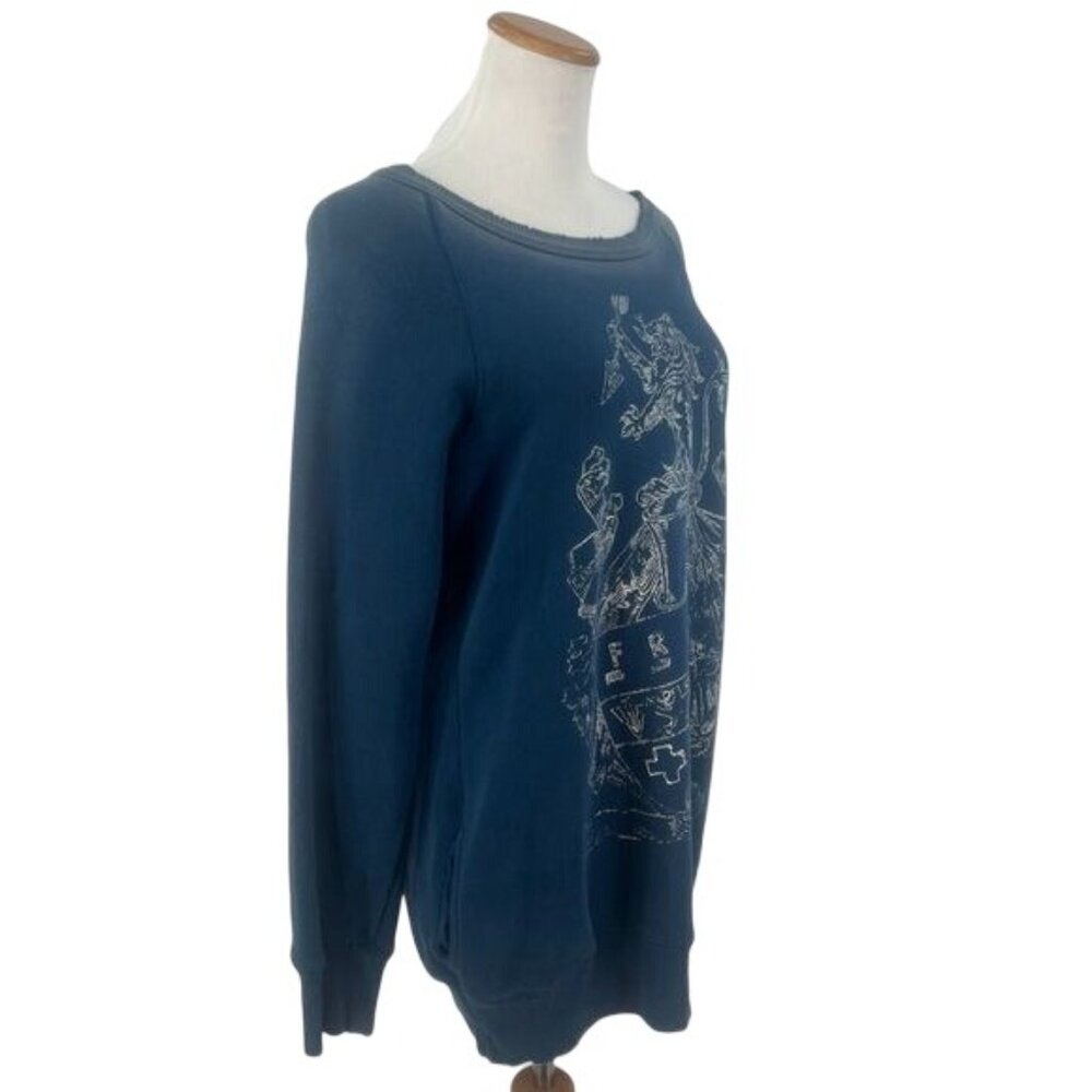 Vintage Free People Blue Printed Lion & The Coat Of Arms Sweater Tunic - Picture 5 of 9